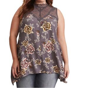 Torrid Gray Floral lace Print Tank